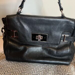 Audrey Brooke Black Satchel with Silver Hardware